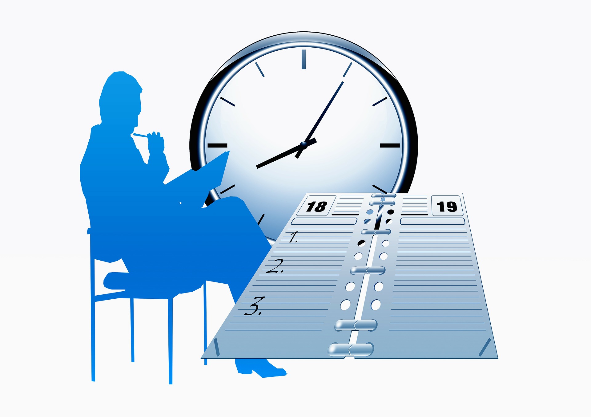 Silueta de persona con un reloj y una agenda