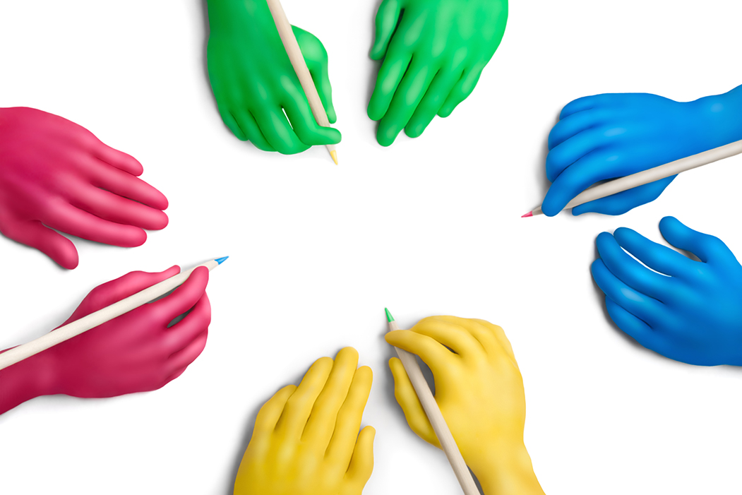 Manos de colores representando diferentes tipos de hombres